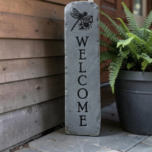 Rustic Engraved Bluestone Dragonfly Welcome Stone