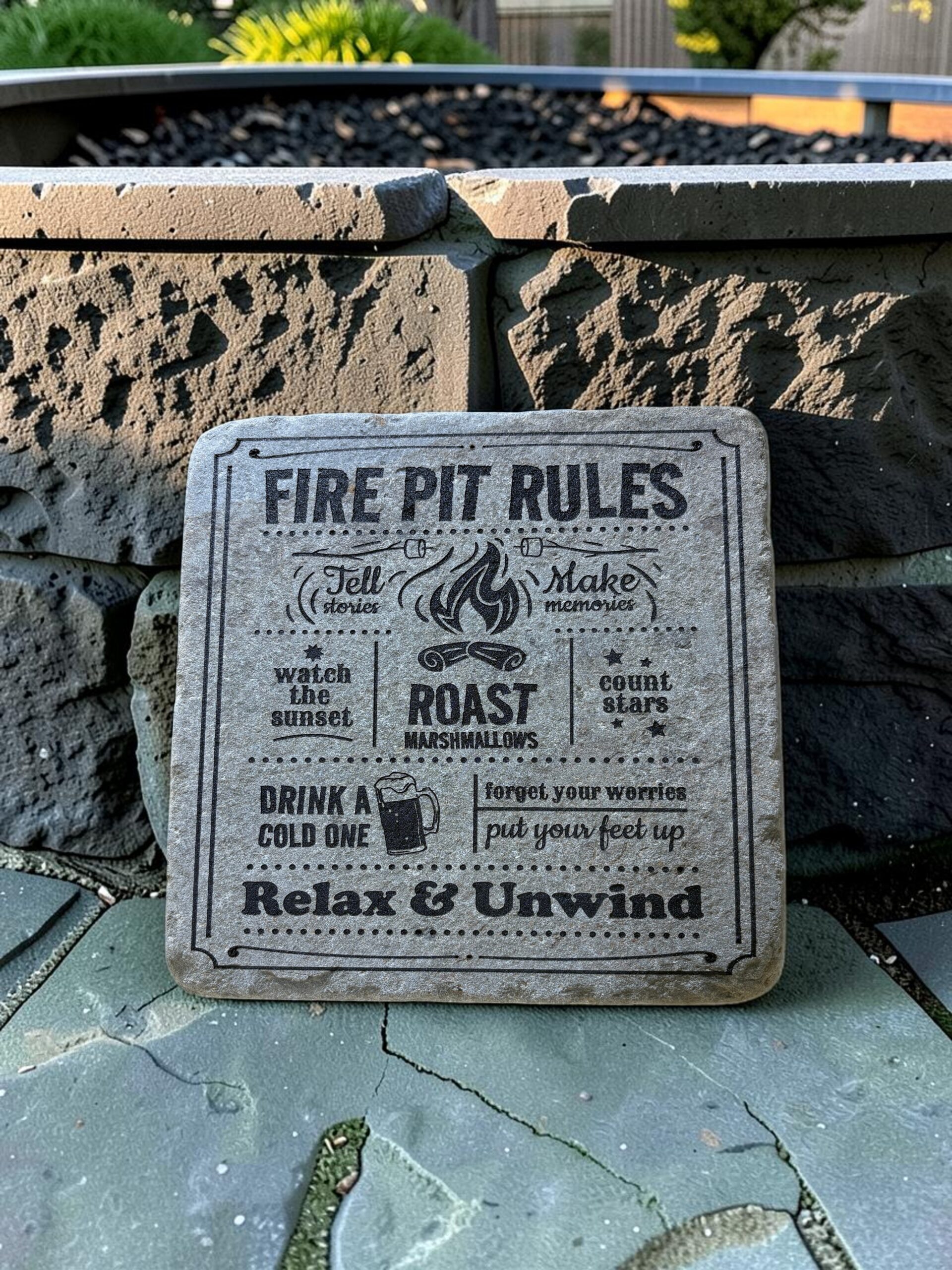 Fire Pit Rules Engraved Bluestone Yard Art