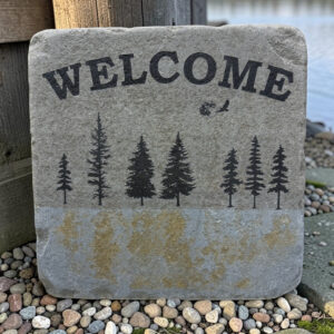 Forest Reflection Welcome Stone – 12" × 12" Bluestone
